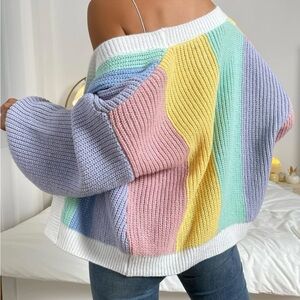 Womens S Long Sleeve Cardigan Colorblock Drop Shoulder Cardigan Sweater Outwear